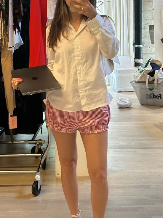 Red Gingham Elastic Waist Women’s Shorts - Picture 6 of 6